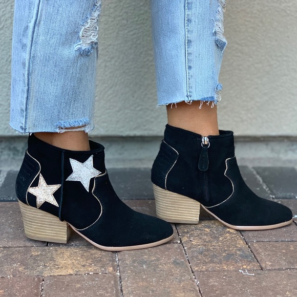 Western Glitter Embellished Suede Ankle Bootie - Picture 4 of 8